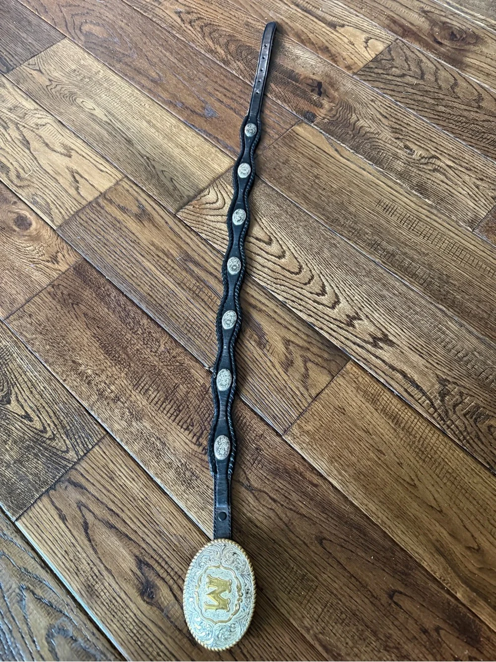 CRUMRINE HeavySilver Buckwith TONY LAMA Braided Belt with Gold Oval Initial 'M'